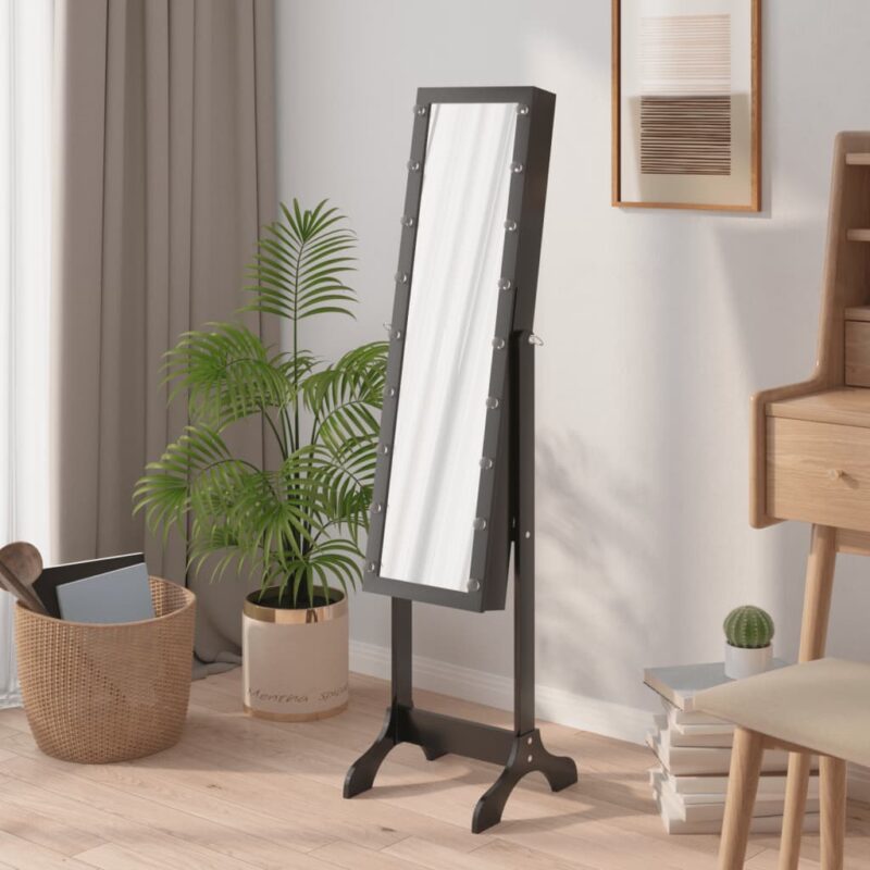 Samostojeće ogledalo s LED svjetlima crno 34 x 37 x 146 cm - Slika 4