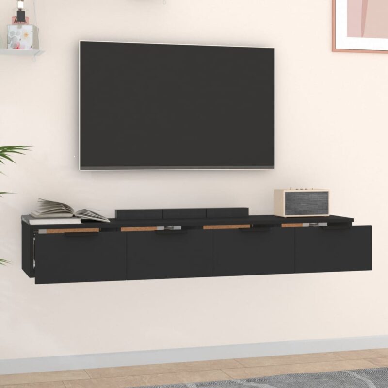 Zidni ormarići 2 kom crni 68 x 30 x 20 cm od konstruiranog drva - Slika 3