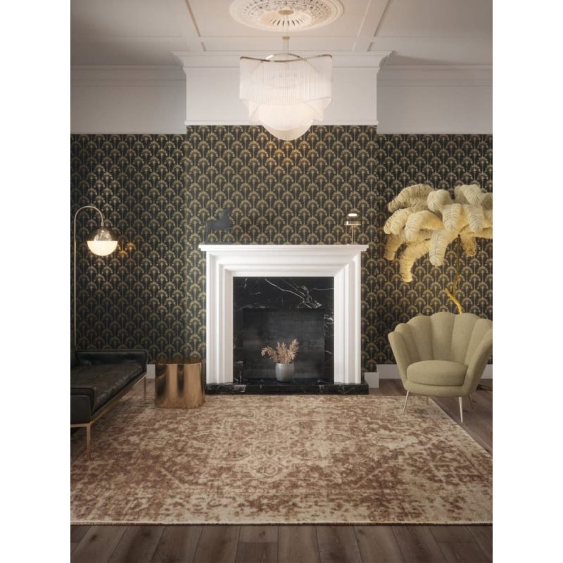 DUTCH WALLCOVERINGS zidna tapeta Palm Palace crno-zlatna - Slika 3