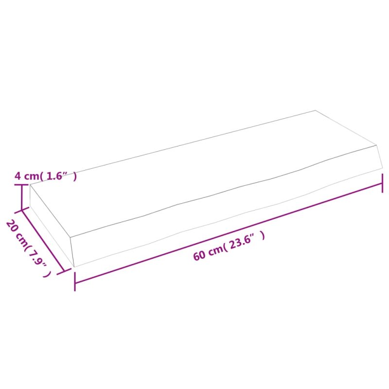 Zidna polica tamnosiva 60 x 20 x 4 cm od obrađene hrastovine - Slika 4