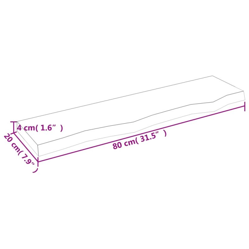Zidna polica tamnosiva 80x20x4 cm od obrađene hrastovine - Slika 4