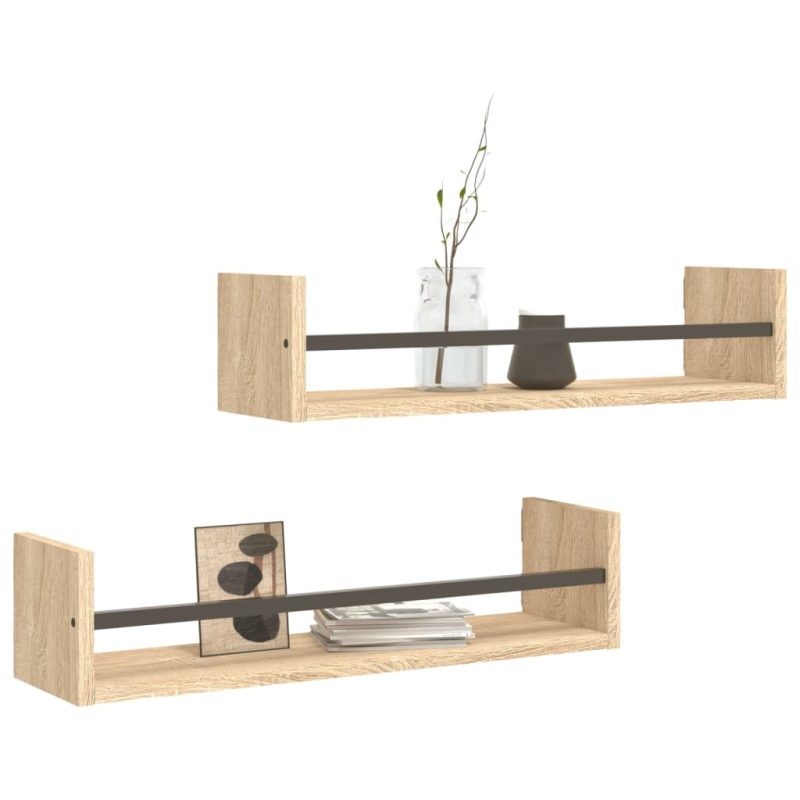 Zidne police s prečkama 2 kom boja hrasta sonome 60x16x14 cm - Slika 3