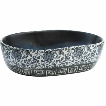 Nadgradni umivaonik crno-plavi ovalni 47 x 33 x 13 cm keramički
