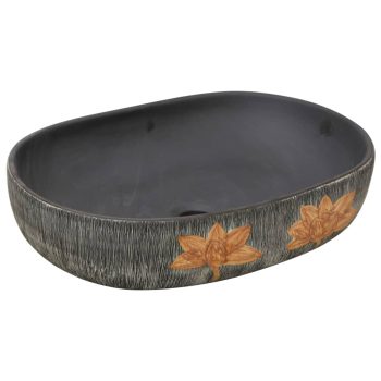 Nadgradni umivaonik sivo-crni ovalni 59x40x14 cm keramički
