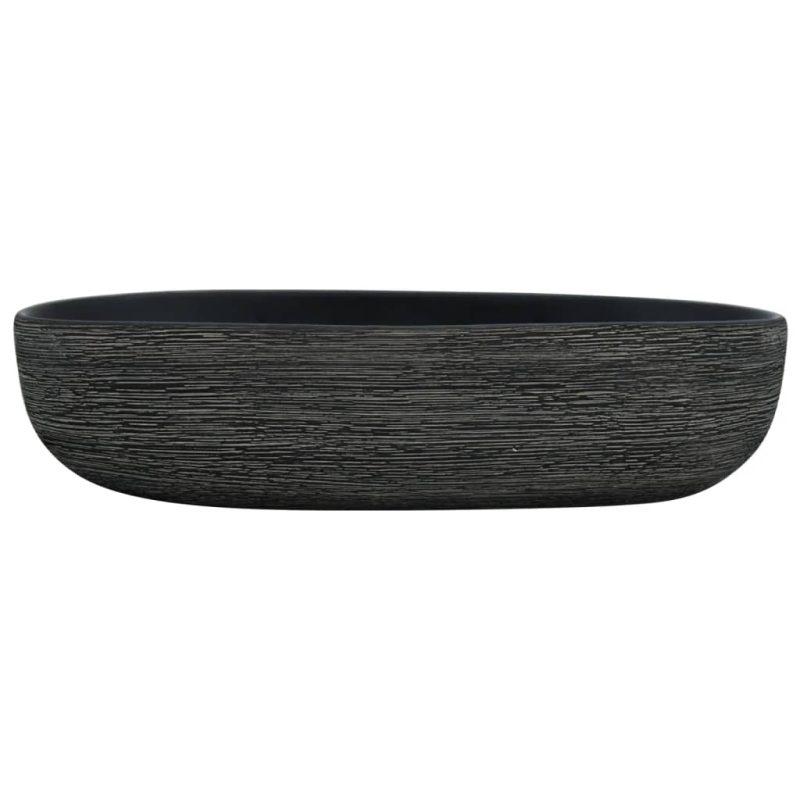 Nadgradni umivaonik sivo-crni ovalni 59x40x14 cm keramički - Slika 3