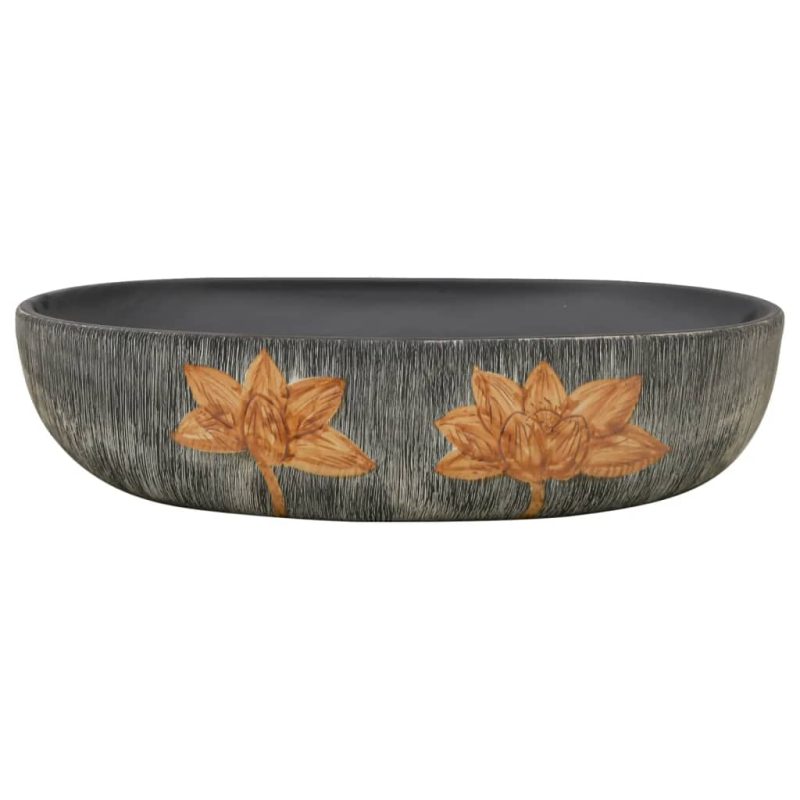 Nadgradni umivaonik sivo-crni ovalni 59x40x14 cm keramički - Slika 3