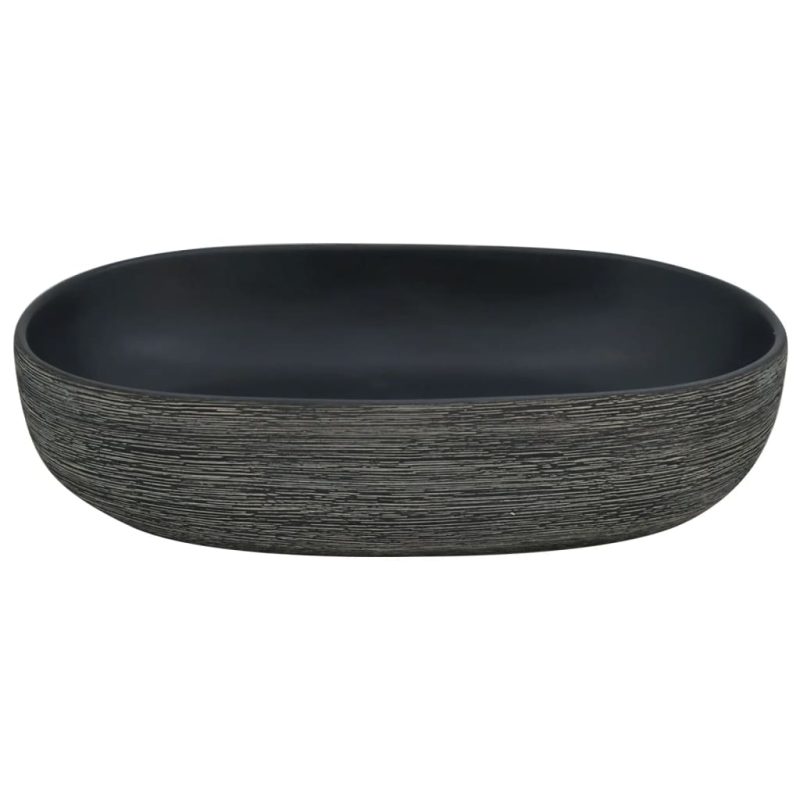 Nadgradni umivaonik sivo-crni ovalni 59x40x14 cm keramički - Slika 4
