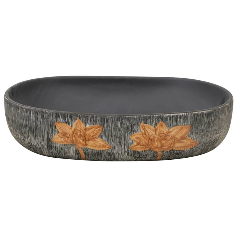 Nadgradni umivaonik sivo-crni ovalni 59x40x14 cm keramički - Slika 4