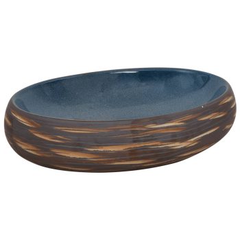 Nadgradni umivaonik smeđe-plavi ovalni 59x40x15 cm keramički