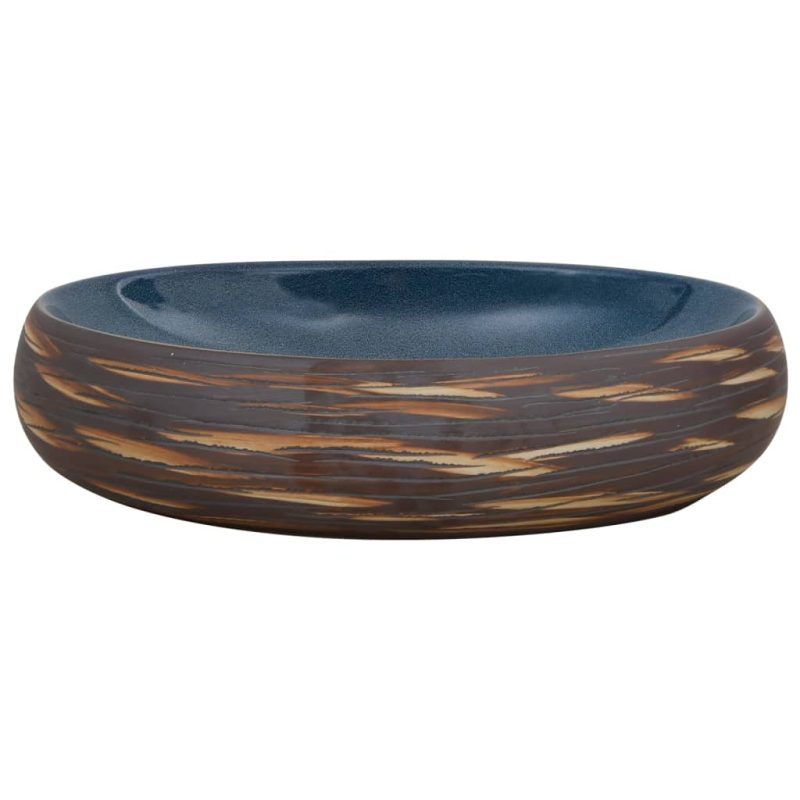Nadgradni umivaonik smeđe-plavi ovalni 59x40x15 cm keramički - Slika 3