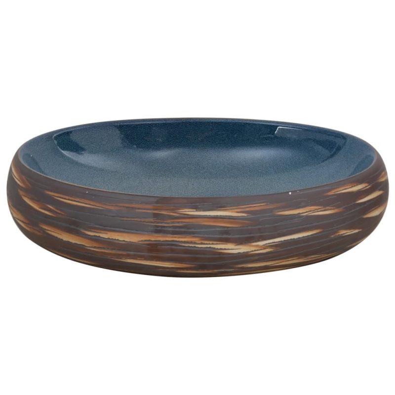Nadgradni umivaonik smeđe-plavi ovalni 59x40x15 cm keramički - Slika 4