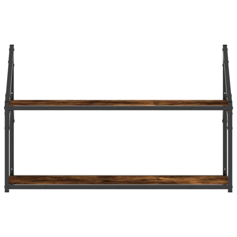 Zidna polica s 2 razine dimljenog hrasta 80x21x51 cm drvena - Slika 4