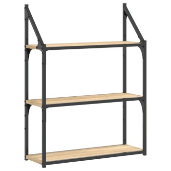 Zidna polica s 3 razine dimljenog hrasta 60x21x78