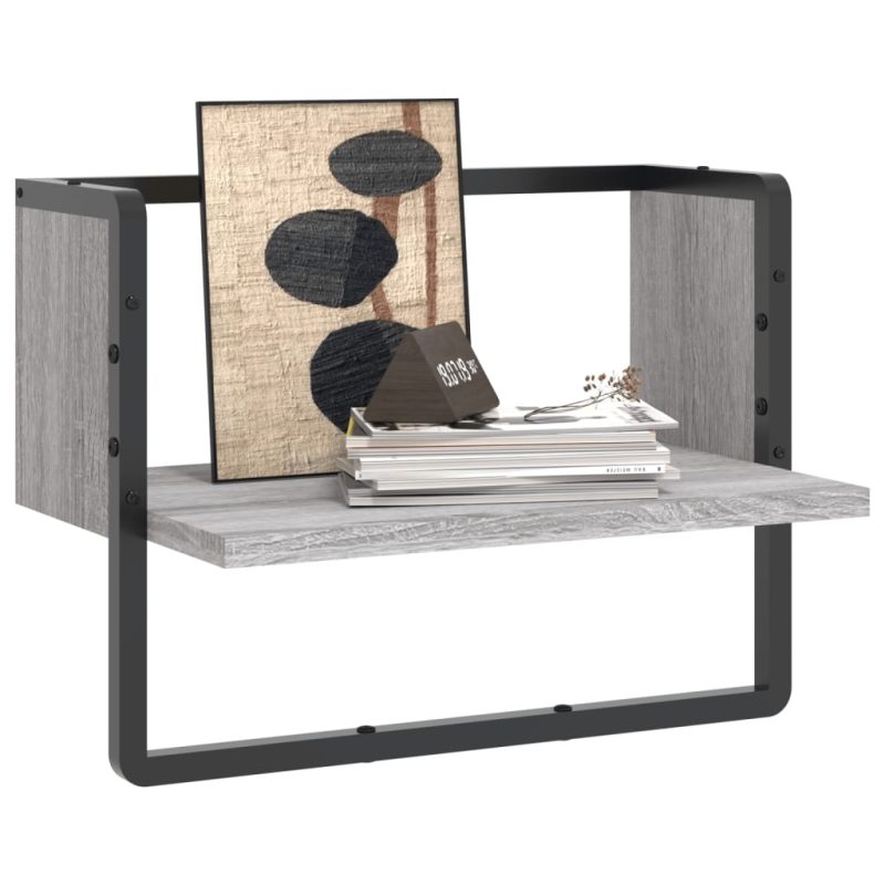 Zidna polica s prečkom boja hrasta sonome 40x25x30 cm - Slika 3
