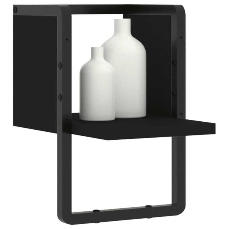 Zidna polica s prečkom crna 20x25x30 cm - Slika 3