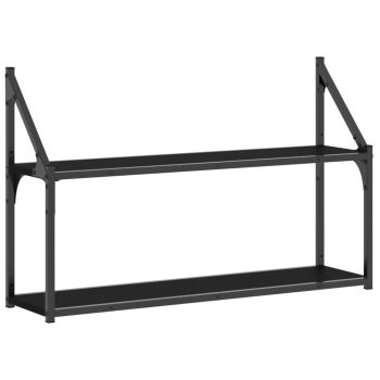 Zidne police s 2 razine crne 80x21x51 cm konstruirano drvo2