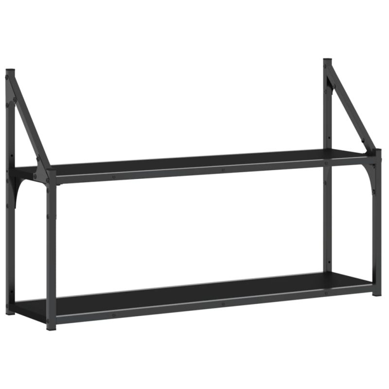 Zidne police s 2 razine crne 80x21x51 cm konstruirano drvo2