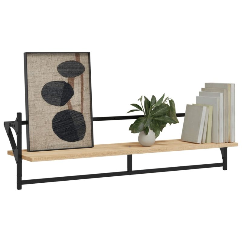 Zidne police s prečkama 2 kom boja hrasta sonome 100x25x30 cm - Slika 3