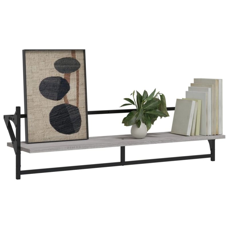 Zidne police s prečkama 2 kom boja hrasta sonome 100x25x30 cm - Slika 3