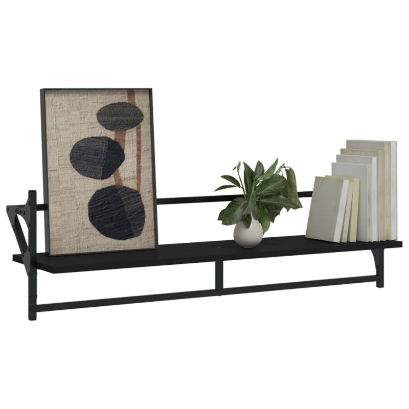 Zidne police s prečkama 2 kom crne 100x25x30 cm - Slika 3