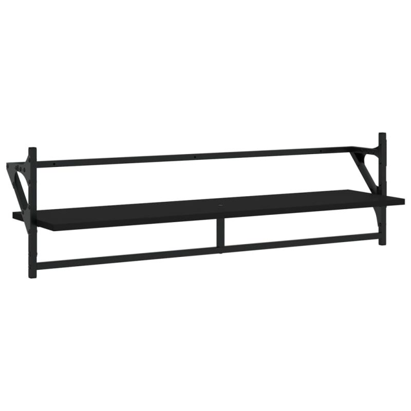 Zidne police s prečkama 2 kom crne 100x25x30 cm - Slika 4