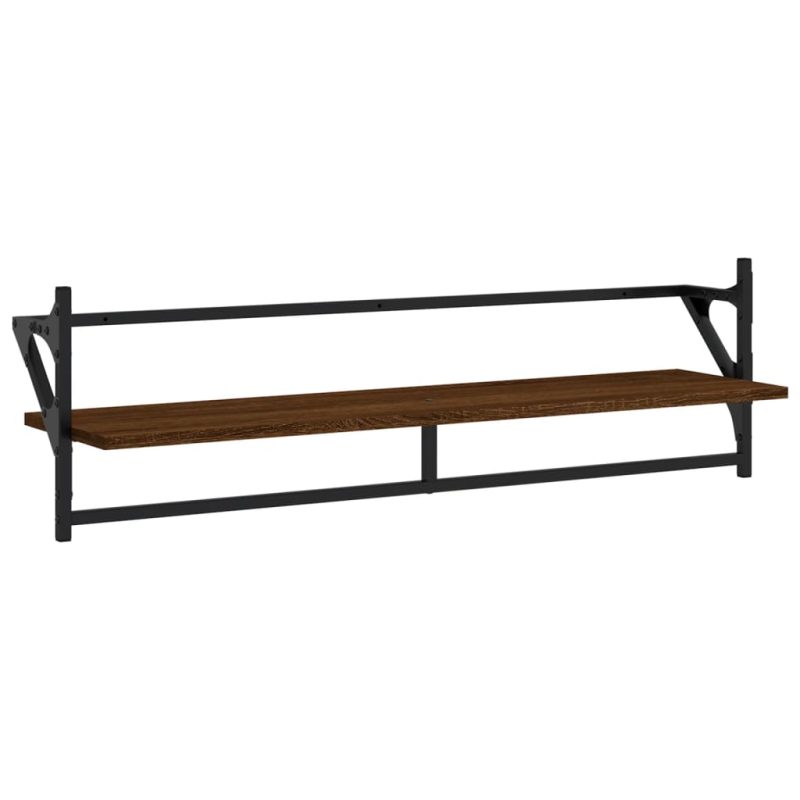 Zidne police s prečkama 2 kom smeđa boja hrasta 100x25x30 cm - Slika 4