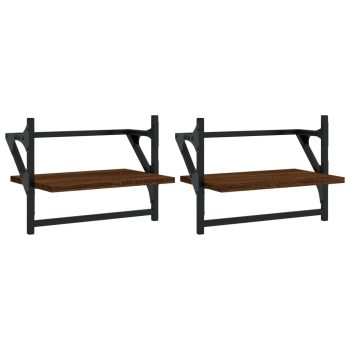 Zidne police s prečkama 2 kom smeđa boja hrasta 40 x 25 x 30 cm