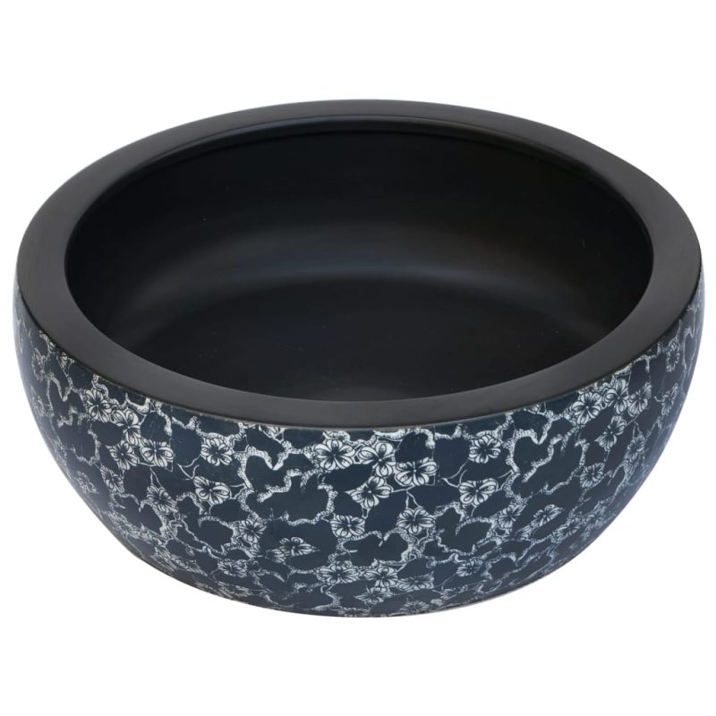 Nadgradni umivaonik crno-plavi okrugli Φ 41 x 14 cm keramički - Slika 3