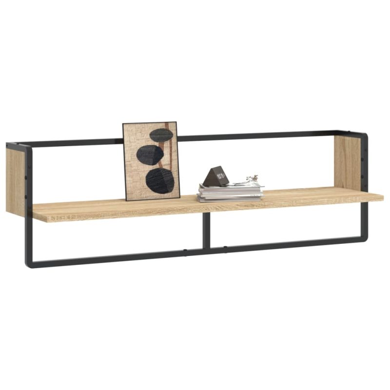 Zidna polica s prečkom boja hrasta sonome 100x25x30 cm - Slika 3