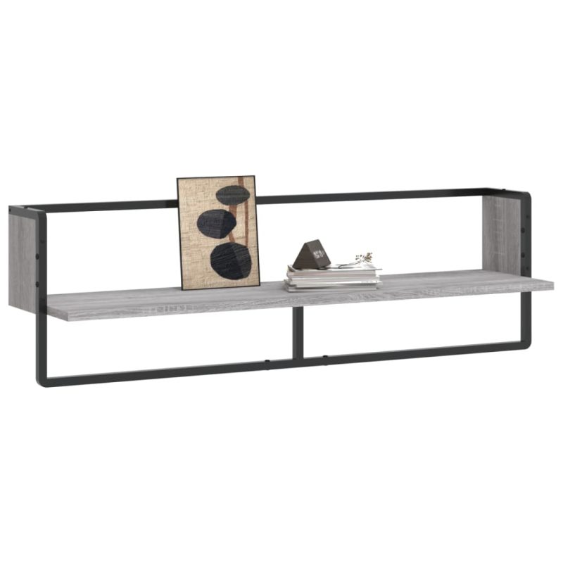 Zidna polica s prečkom boja hrasta sonome 100x25x30 cm - Slika 3