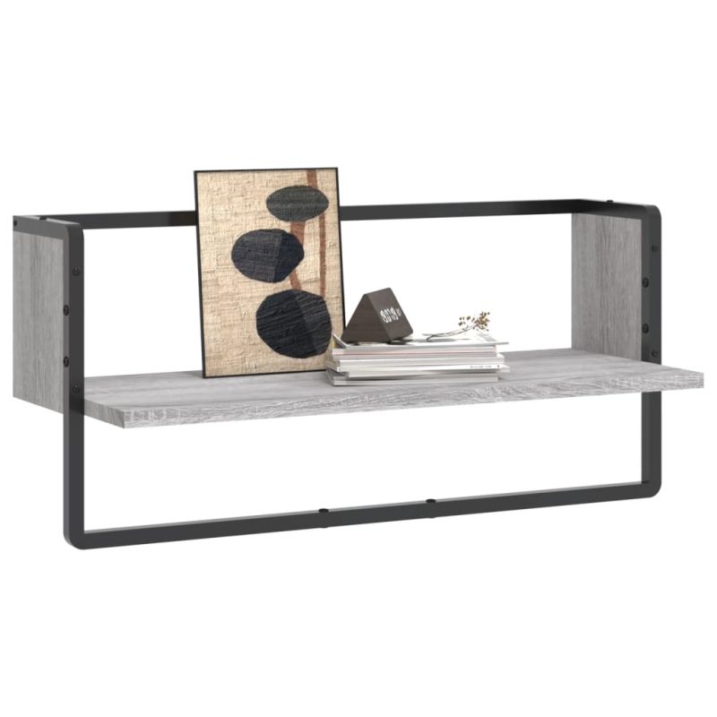 Zidna polica s prečkom boja hrasta sonome 65 x 25 x 30 cm - Slika 3