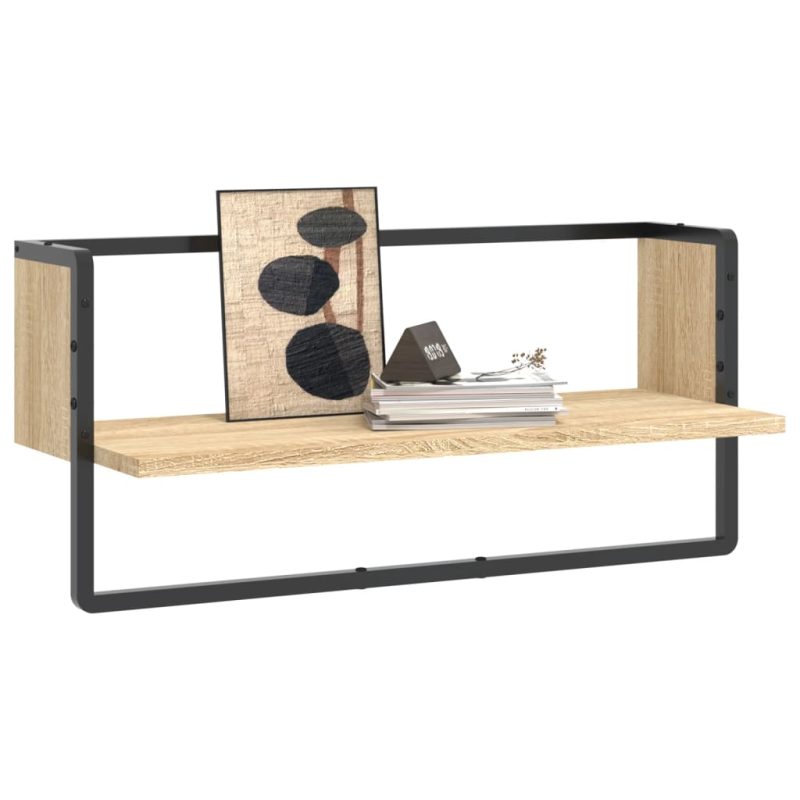 Zidna polica s prečkom boja hrasta sonome 65x25x30 cm - Slika 3