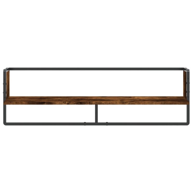 Zidna polica s prečkom dimljena boja hrasta 100x25x30 cm - Slika 4