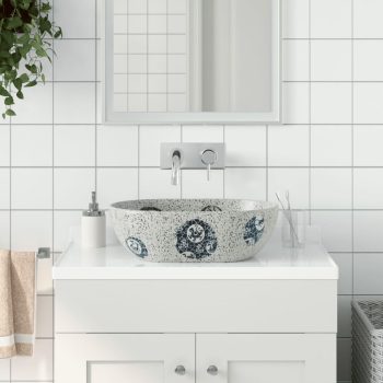 Nadgradni umivaonik sivo-plavi ovalni 47 x 33 x 13 cm keramički