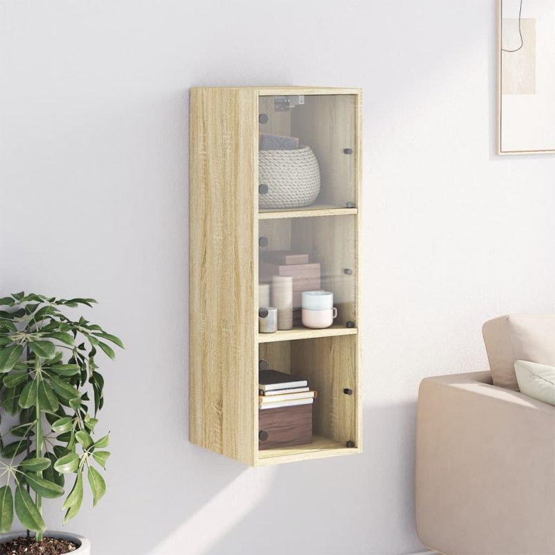 Zidni ormarić sa staklenim vratima boja hrasta 35 x 37 x 100 cm - Slika 3