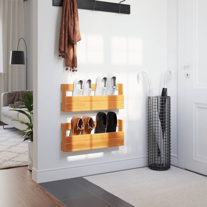 Zidni stalci za cipele 2 kom voštano smeđi 59x9x23 cm borovina - Slika 3
