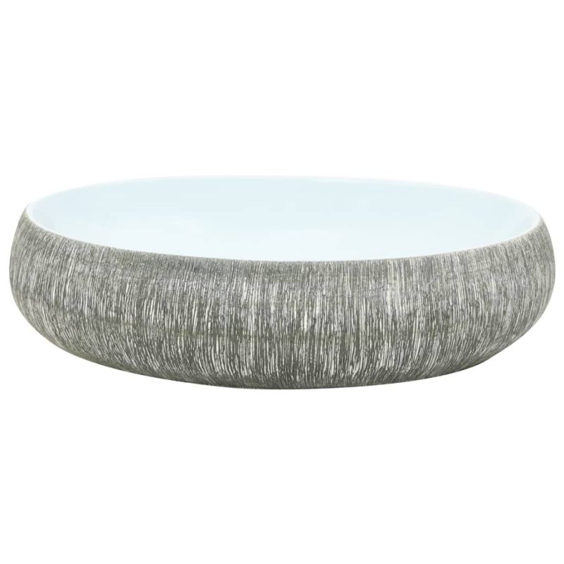 Nadgradni umivaonik sivo-plavi ovalni 59x40x15 cm keramički - Slika 3