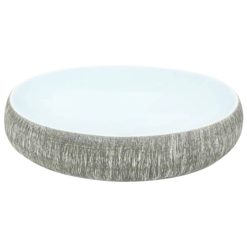 Nadgradni umivaonik sivo-plavi ovalni 59x40x15 cm keramički - Slika 4