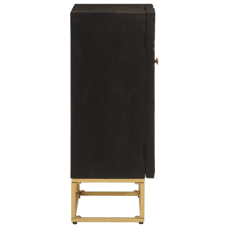 Komoda crna 55 x 30 x 76 cm od masivnog drva manga i željeza - Slika 4