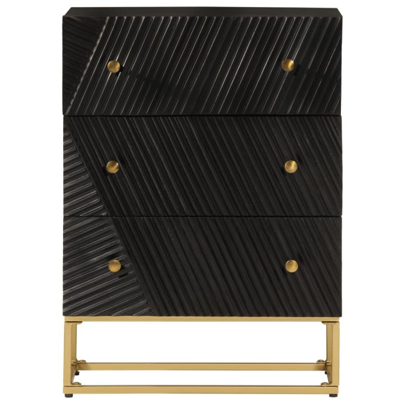 Ladičar crni 55 x 30 x 76 cm od masivnog drva manga i željeza - Slika 3