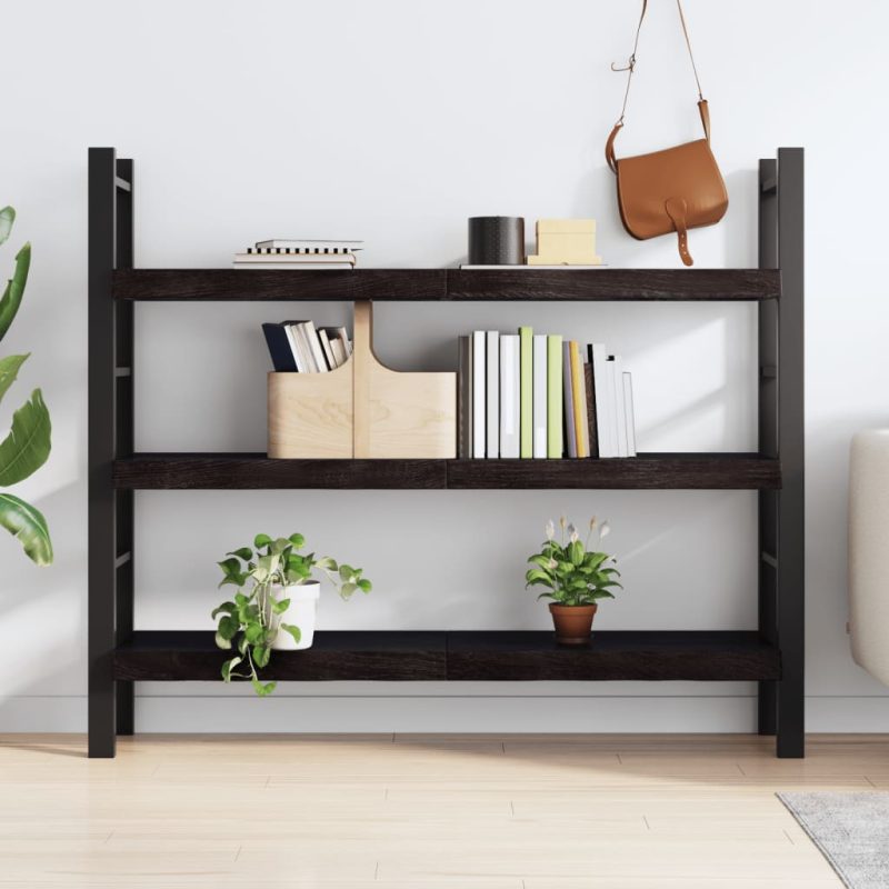 Zidna polica tamnosmeđa 140x30x(2-6) cm od obrađene hrastovine - Slika 3