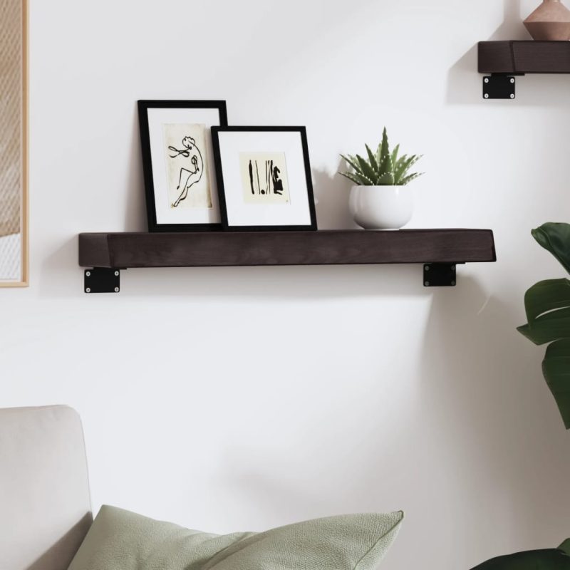 Zidna polica tamnosmeđa 60x10x6 cm od obrađene hrastovine - Slika 3