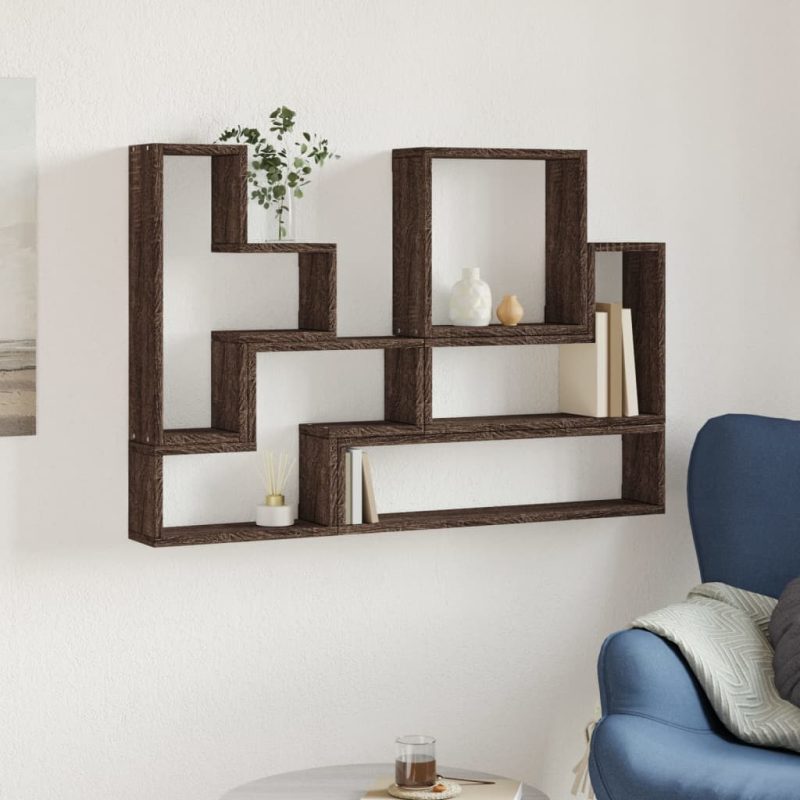 Zidna polica boja smeđeg hrasta 96x12x64 cm konstruirano drvo - Slika 3