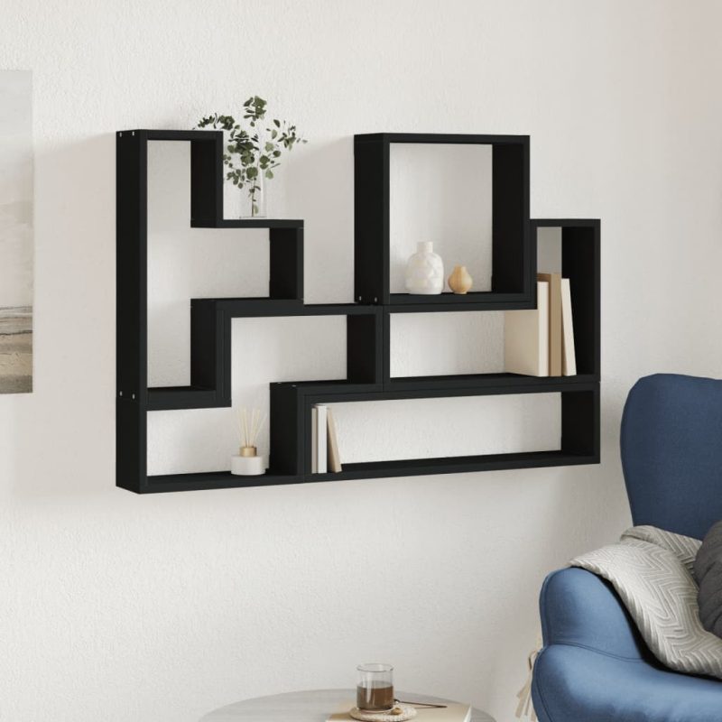 Zidna polica crna 96x12x64 cm konstruirano drvo - Slika 3
