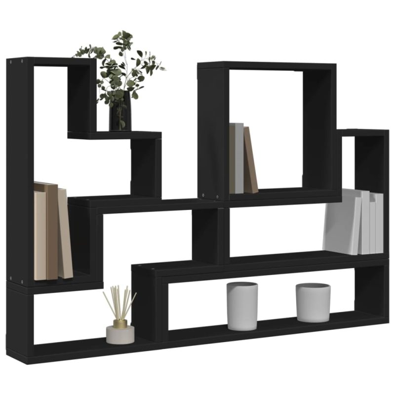 Zidna polica crna 96x12x64 cm konstruirano drvo - Slika 4