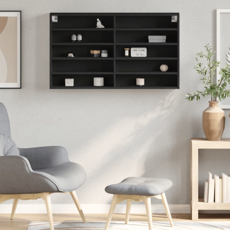 Vitrina crna 100x15x58 cm konstruirano drvo - Slika 3