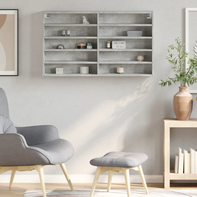 Vitrina siva boja betona 100x15x58 cm konstruirano drvo - Slika 3