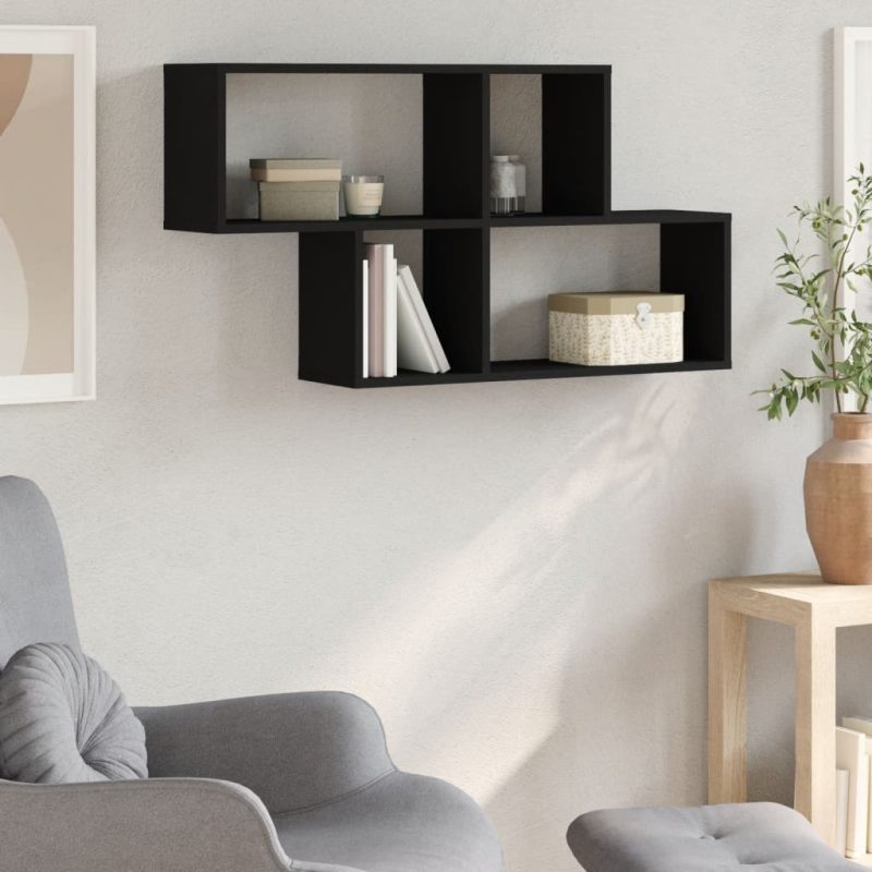 Zidna polica crna 100x20x53 cm od konstruiranog drva - Slika 3