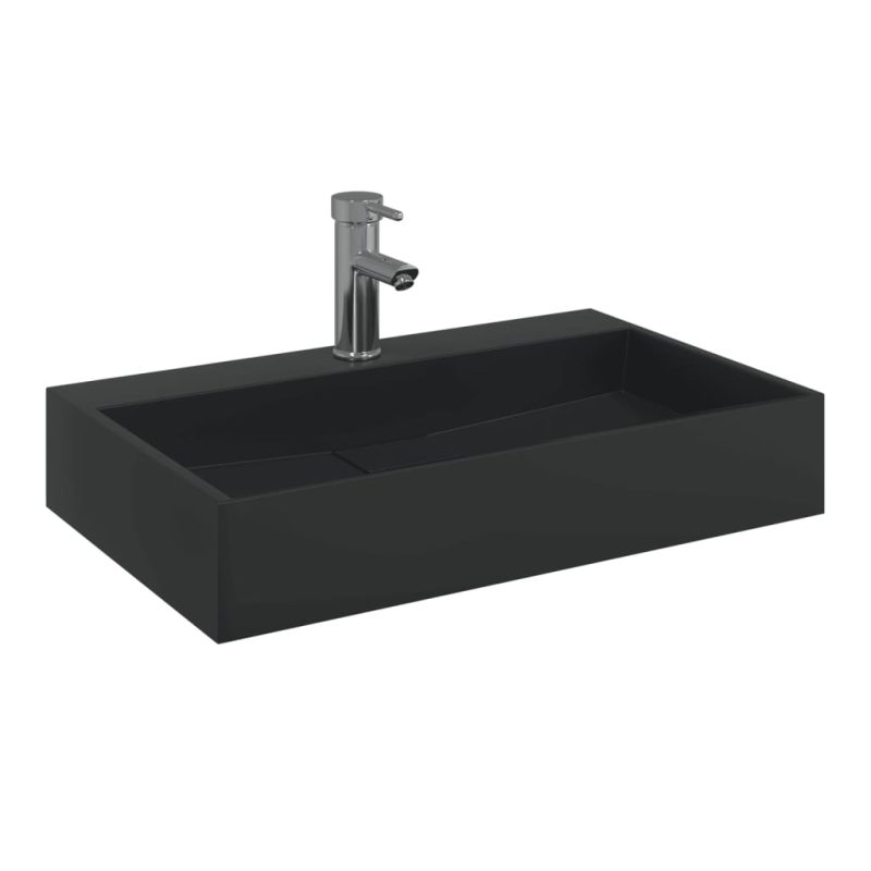 Umivaonik od lijevanih minerala i mramora 60x38x11 cm mat crni - Slika 3