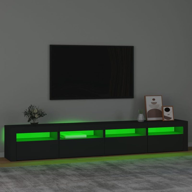 TV ormarić s LED svjetlima crni 240 x 35 x 40 cm - Slika 4